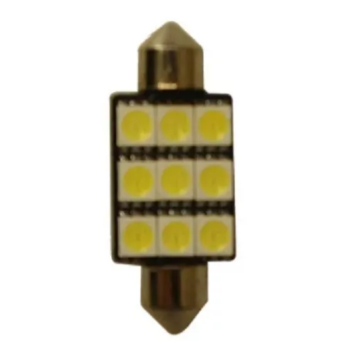 Foco Automotriz 3.9 cm Festoon 12 V de 9 Leds  Blanco Frío