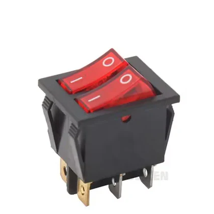 Switch Balancín Doble 20A/125V 15A/250V 2 Polos, 2 Tiros, 2 Posiciones Enclave (ON-OFF) Rectangular Iluminado