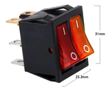 Switch Balancín Doble 20A/125V 15A/250V 2 Polos, 2 Tiros, 2 Posiciones Enclave (ON-OFF) Rectangular Iluminado