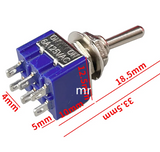 Switch Palanca 6A/125V 3A/250V 2 Polos, 2 Tiros, 2 Posiciones Enclave (ON-ON) Mini