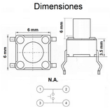 Switch Push Mini sin Base 4 Pines 6 mm