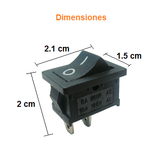 Switch Balancín Mini 6A/125V 3A/250V 1 Polo, 1 Tiros, 2 Posiciones Enclave (ON-OFF) Rectangular