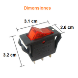 Switch Balancín 15A/125V 10A/250V 1 Polo, 1 Tiros, 2 Posiciones Enclave (ON-OFF)  Rectangular Iluminado