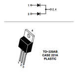 Diodo MUR1660CTG Ultrarápido 600 V 16 A Ánodo-Cátodo-Ánodo